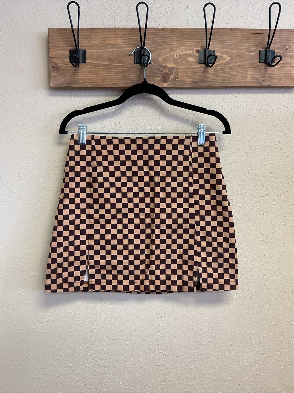 love on a hanger Brown & Cream Checkerboard Mini Skirt